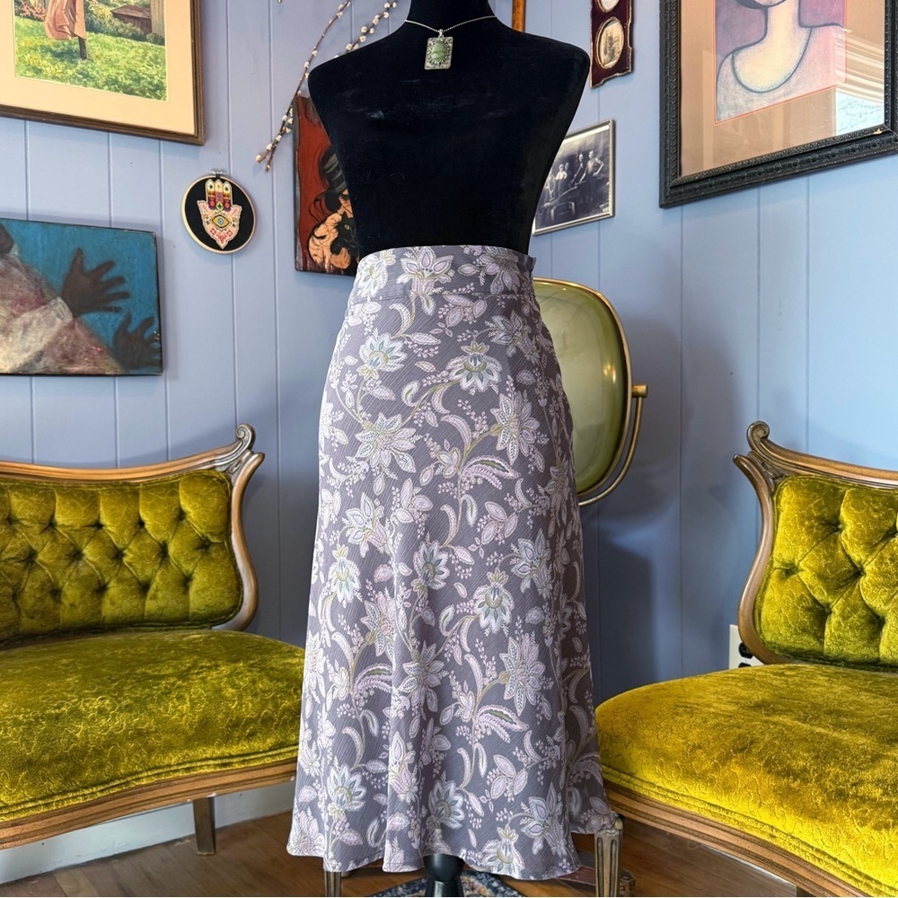 Vintage Y2K Covington Dusty Purple Floral Chiffon Midi Fairycore Skirt Size XL